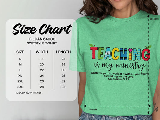 Teaching is My Ministry T-Shirt, Christian Teacher Tee, Inspirational Gift, Colorful Teacher Shirt, Colossians 3 23, Teacher Appreciation