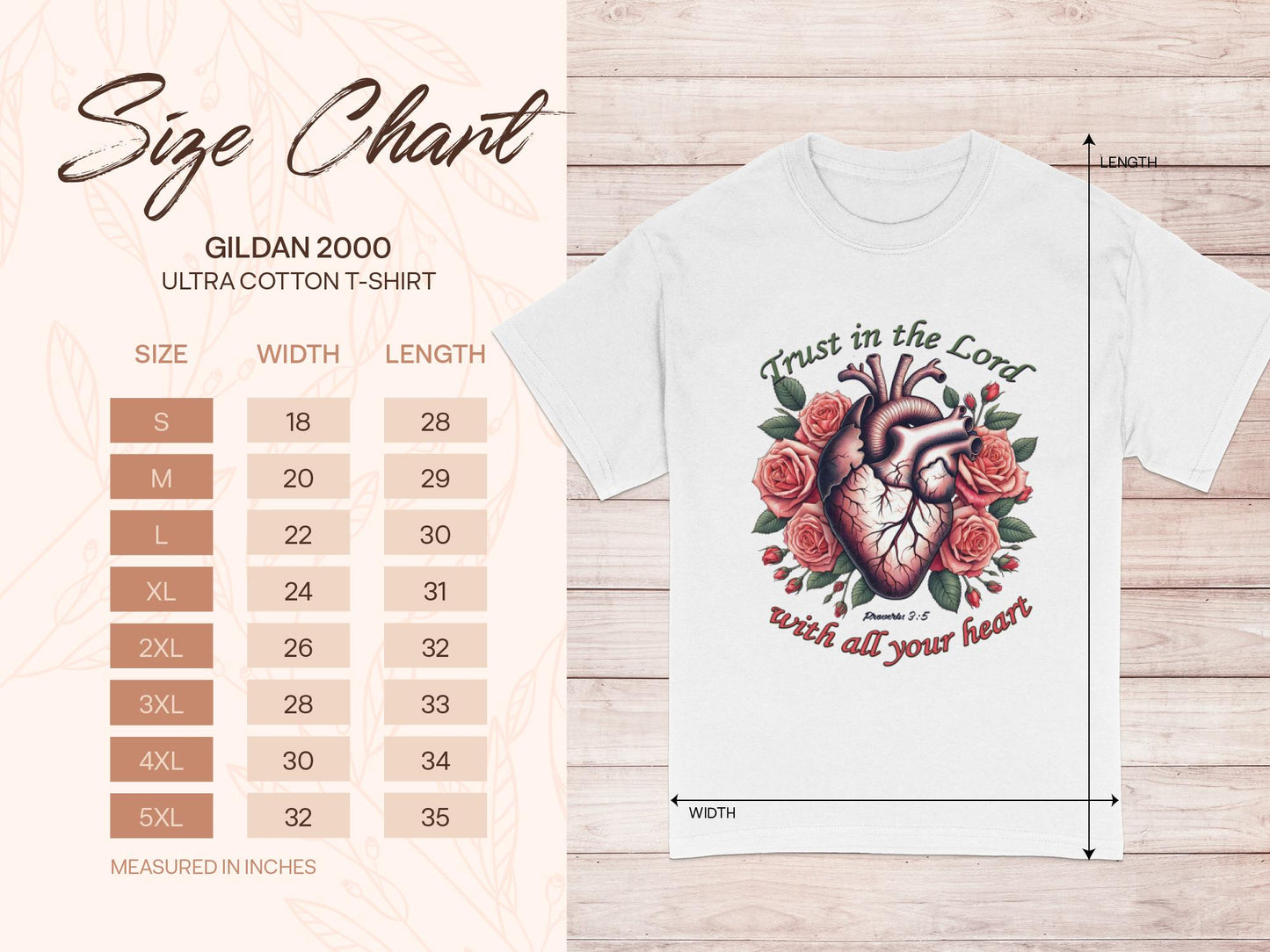 Trust in the Lord T-Shirt, Anatomical Heart T-Shirt, Roses T-Shirt, Floral Heart Shirt, Religious T-Shirt, Proverbs 3 5 T-Shirt