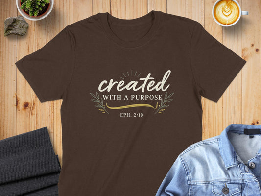 Created With A Purpose T-Shirt, Christian T-Shirt, Inspirational T-Shirt, Scripture Verse T-Shirt, Religious Gift, Ephesians 2 10 Shirt