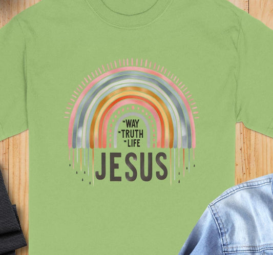 Way Truth Life Jesus T-Shirt, Christian Rainbow Shirt, Religious Tee, Inspirational Clothing, Faith Based Gift Idea, Trendy Graphic T-Shirt