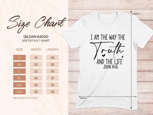 Christian T Shirt, John 14 6 Tee, Religious Apparel, Bible Verse Shirt, Faith Based Gift, I Am The Way The Truth And The Life T-Shirt