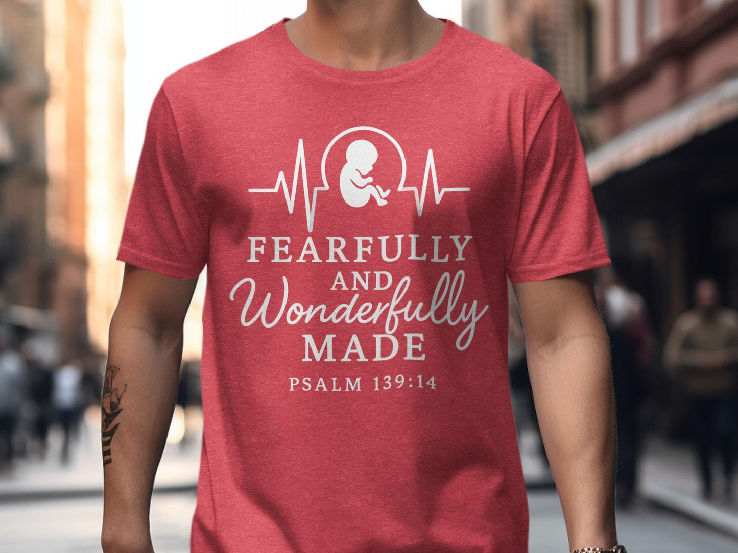 Fearfully and Wonderfully Made T Shirt, Psalm 139 14, Fetus Heartbeat, Pro Life Tee, Christian Gift, Religious Shirt