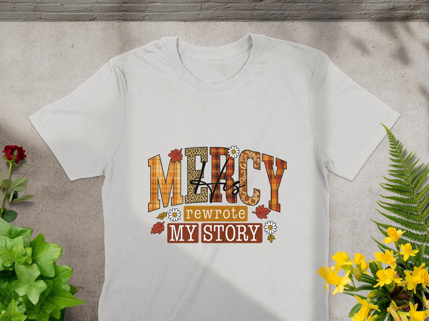 Mercy Rewrote My Story T-Shirt, Christian Shirt, Floral Tee, Religious Apparel, Inspirational Shirt, Trendy Top, Faith Shirt, Gift Idea
