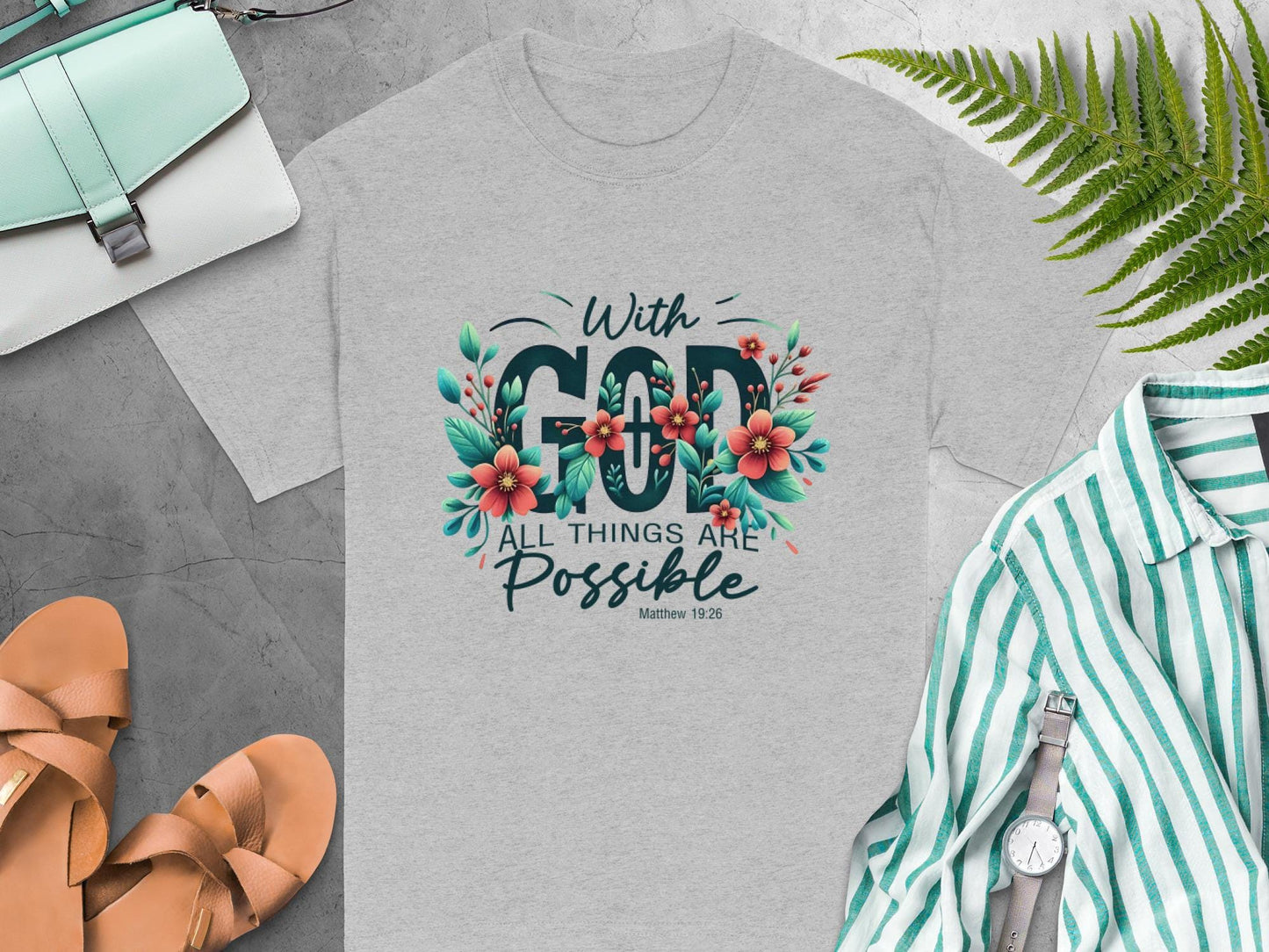 Floral With God All Things Are Possible T-Shirt, Religious Shirt, Inspirational Shirt, Christian Gift T-Shirt, Faith Based T-Shirt