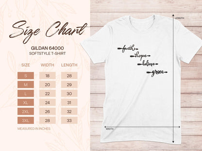 Faith Hope Believe Grace T Shirt, Inspirational Tee, Positive Message T-Shirt, Religious Clothing, Christian Gift, Motivational Shirt