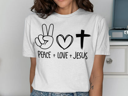 Peace Love Jesus T-Shirt, Religious Graphic Tee, Christian Apparel, Faith Based Shirt, Inspirational Shirt, Gift for Believers, Jesus Shirt