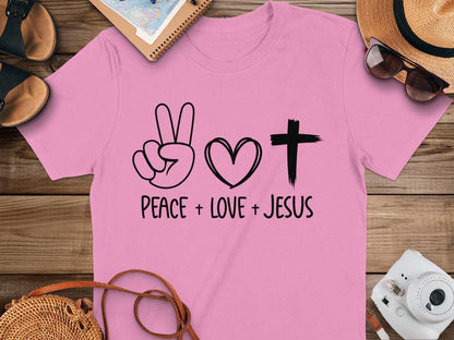 Peace Love Jesus T-Shirt, Religious Graphic Tee, Christian Apparel, Faith Based Shirt, Inspirational Shirt, Gift for Believers, Jesus Shirt