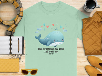 Cute Whale Isaiah Bible Verse T-Shirt, Christian Faith Tee, Religious Shirt, Inspirational Clothing, Spiritual Gift, Deep Waters TShirt