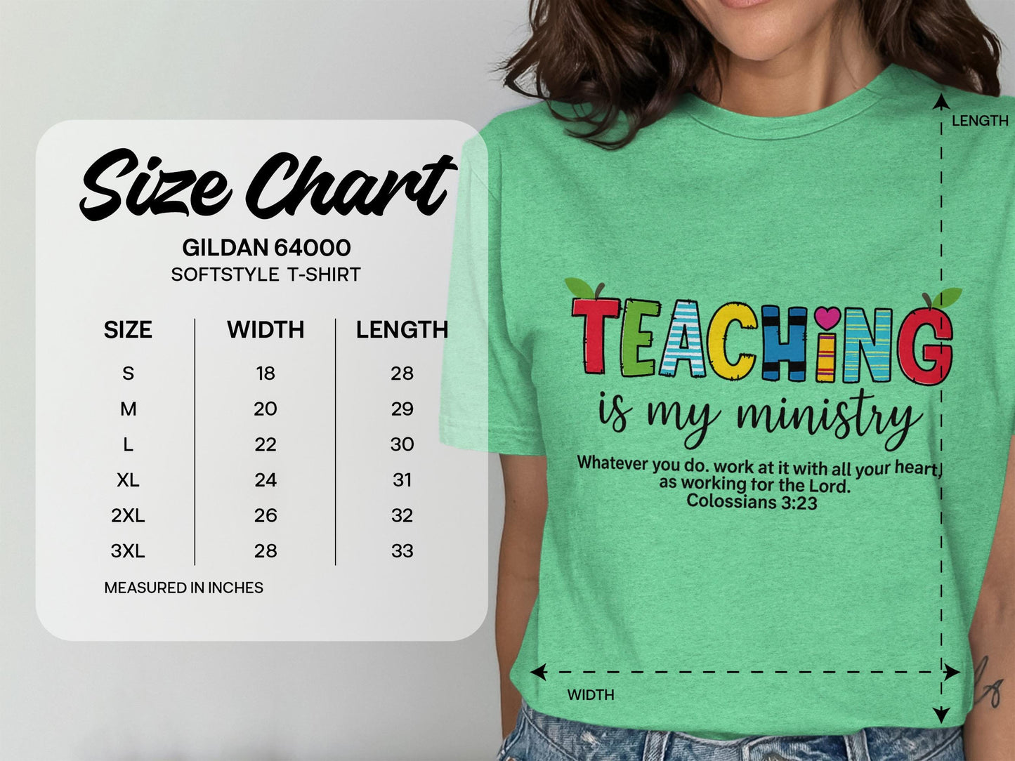 Teaching is My Ministry T-Shirt, Christian Teacher Tee, Inspirational Gift, Colorful Teacher Shirt, Colossians 3 23, Teacher Appreciation