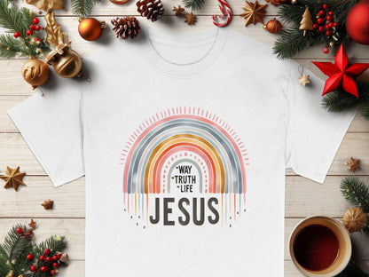 Way Truth Life Jesus T-Shirt, Christian Rainbow Shirt, Religious Tee, Inspirational Clothing, Faith Based Gift Idea, Trendy Graphic T-Shirt