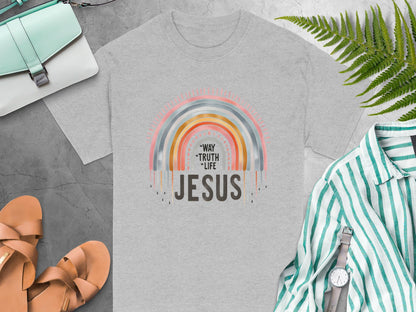 Way Truth Life Jesus T-Shirt, Christian Rainbow Shirt, Religious Tee, Inspirational Clothing, Faith Based Gift Idea, Trendy Graphic T-Shirt