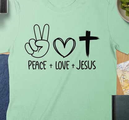 Peace Love Jesus T-Shirt, Religious Graphic Tee, Christian Apparel, Faith Based Shirt, Inspirational Shirt, Gift for Believers, Jesus Shirt