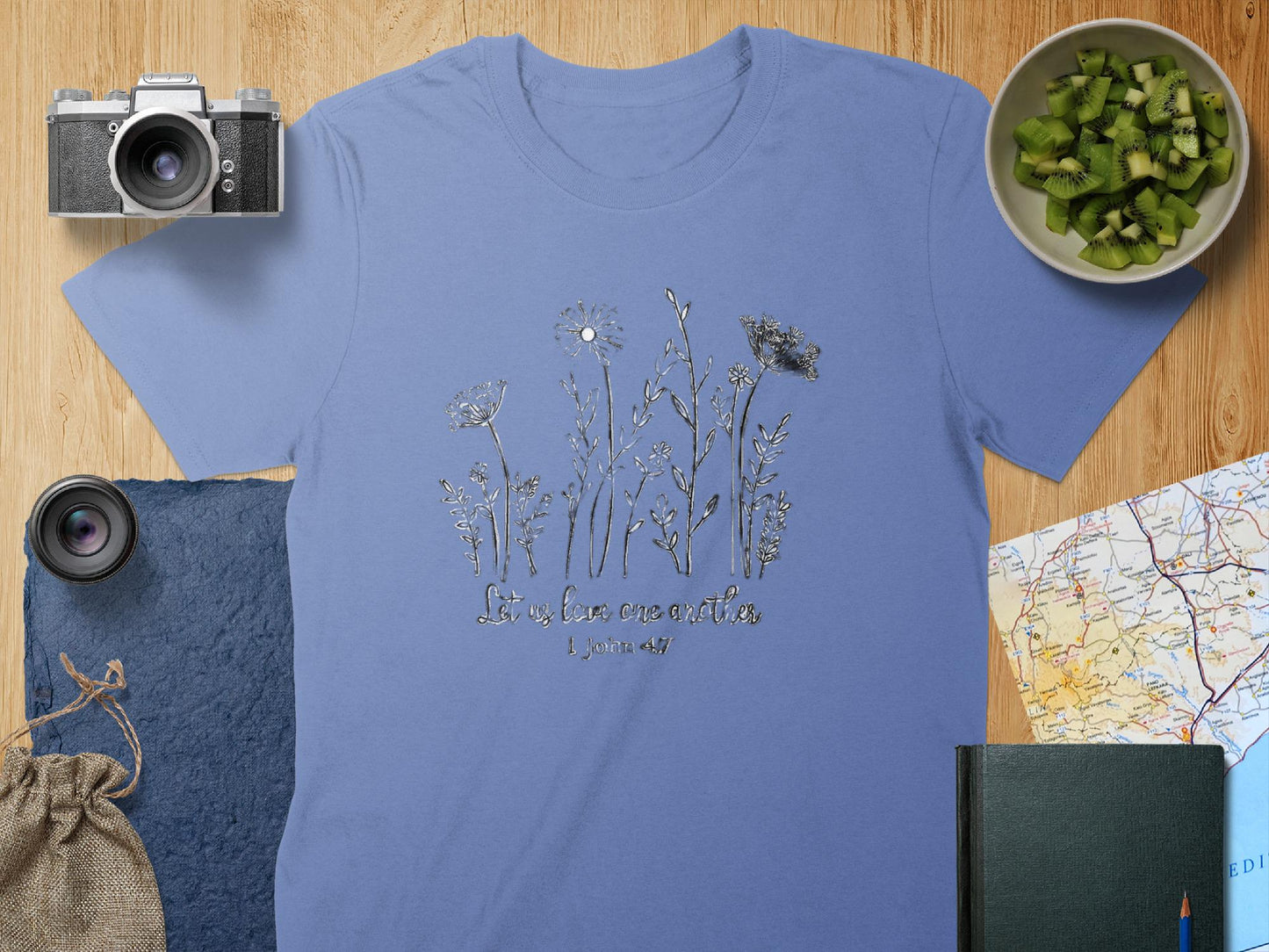 Floral Sketch T-Shirt, Let Us Love One Another, 1 John 4 7 Shirt, Religious T-Shirt, Christian T-Shirt, Flower Shirt, Gift for Her