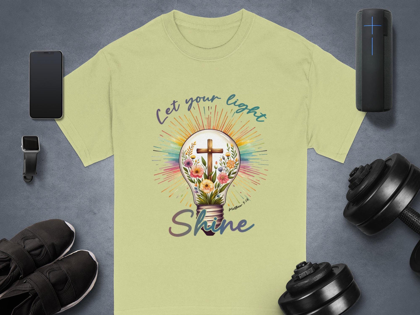 Christian Light T-Shirt, Religious Tee, Let Your Light Shine Shirt, Floral Bulb Shirt, Gift for Christian, Matthew 5:16 Tee, Faith Shirt