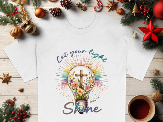 Christian Light T-Shirt, Religious Tee, Let Your Light Shine Shirt, Floral Bulb Shirt, Gift for Christian, Matthew 5:16 Tee, Faith Shirt