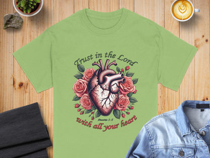Trust in the Lord T-Shirt, Anatomical Heart T-Shirt, Roses T-Shirt, Floral Heart Shirt, Religious T-Shirt, Proverbs 3 5 T-Shirt