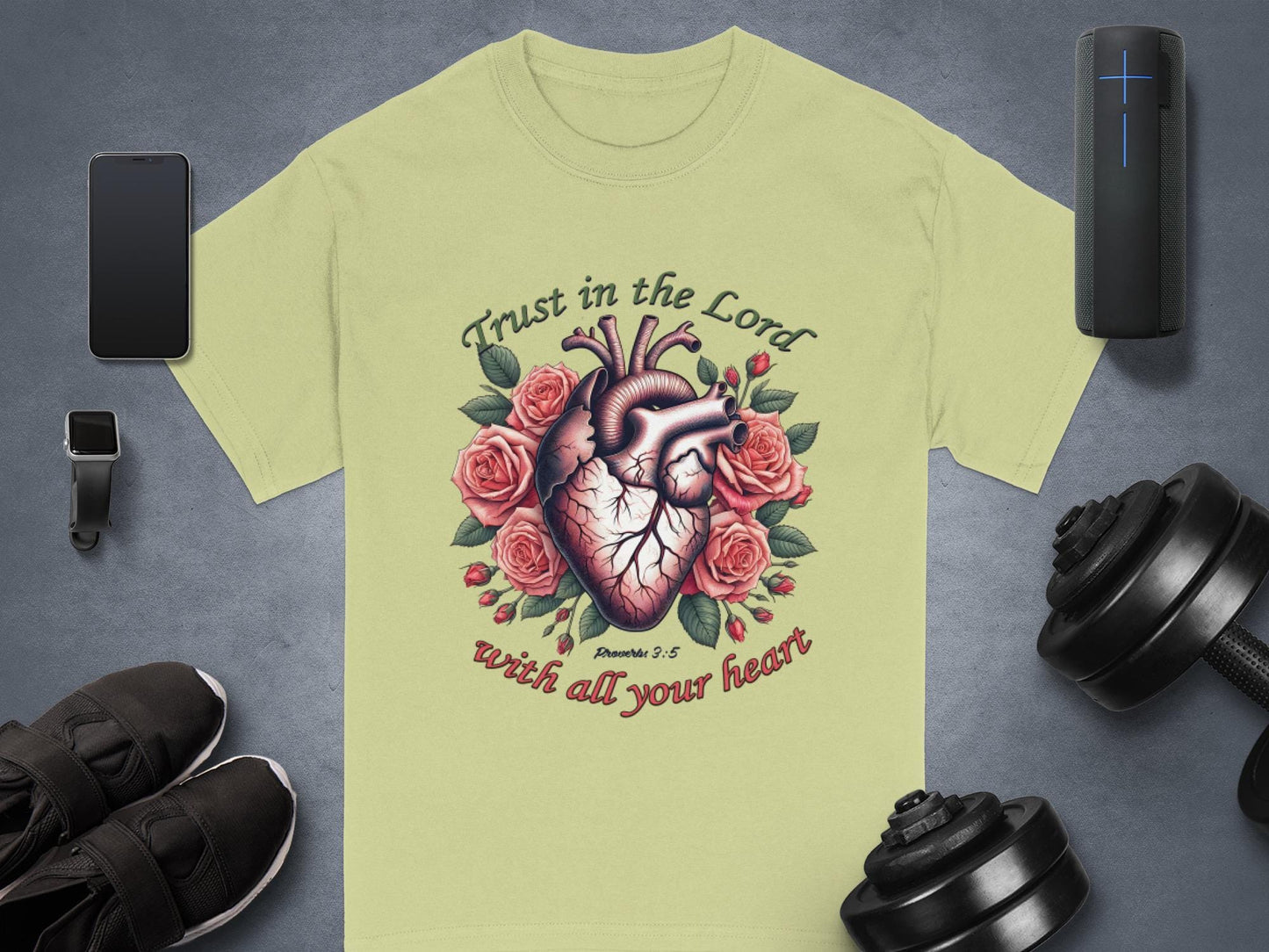 Trust in the Lord T-Shirt, Anatomical Heart T-Shirt, Roses T-Shirt, Floral Heart Shirt, Religious T-Shirt, Proverbs 3 5 T-Shirt