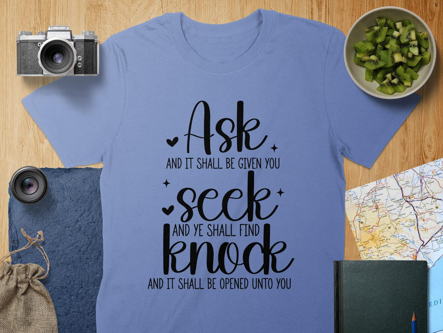 Ask Seek Knock T-Shirt, Christian T-Shirt, Religious Shirt, Motivational Tee, Inspirational Gift, Faith Based, Ask Seek Knock