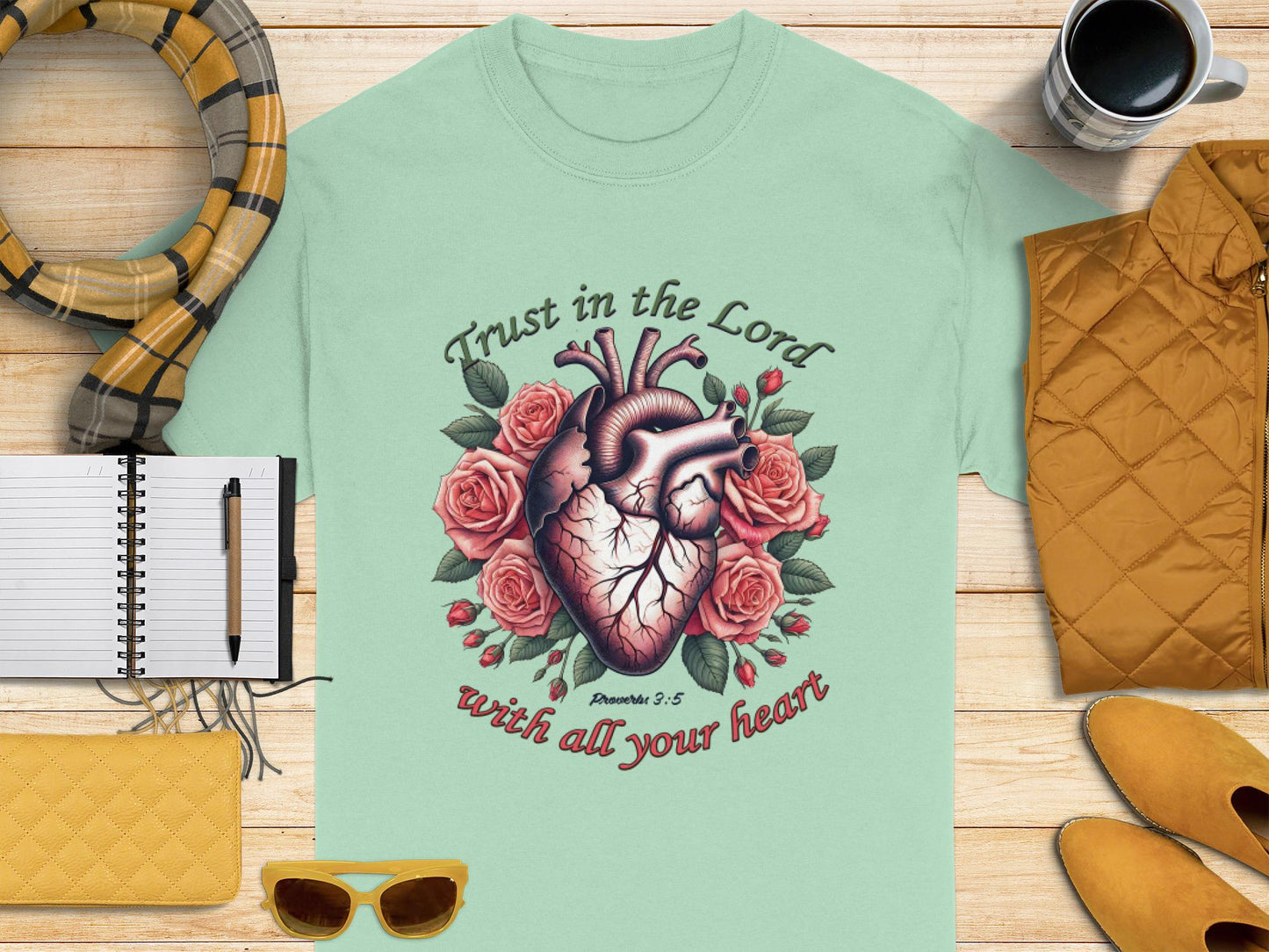 Trust in the Lord T-Shirt, Anatomical Heart T-Shirt, Roses T-Shirt, Floral Heart Shirt, Religious T-Shirt, Proverbs 3 5 T-Shirt