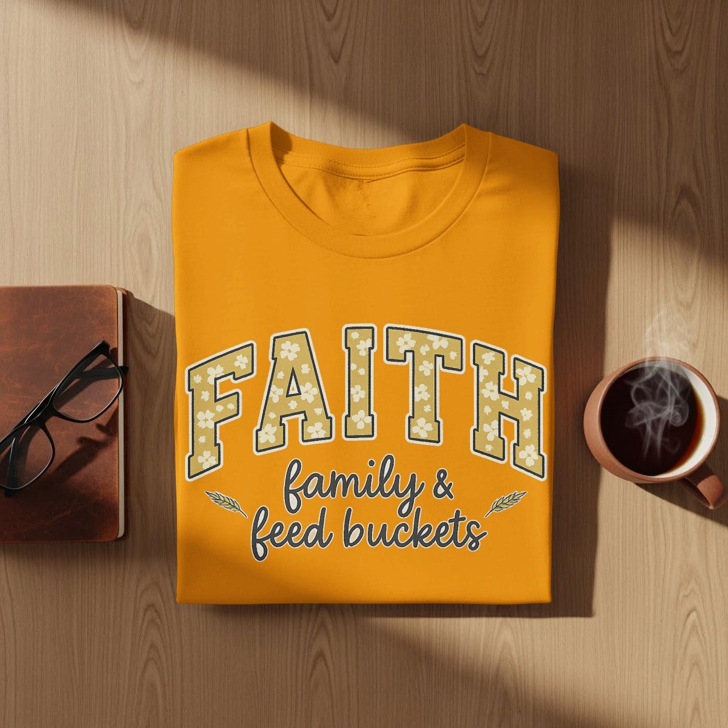 Faith Family T-Shirt, Feed Buckets, Religious Graphic Tee, Christian Apparel, Inspirational Design, Trendy Shirt, Casual Outfit