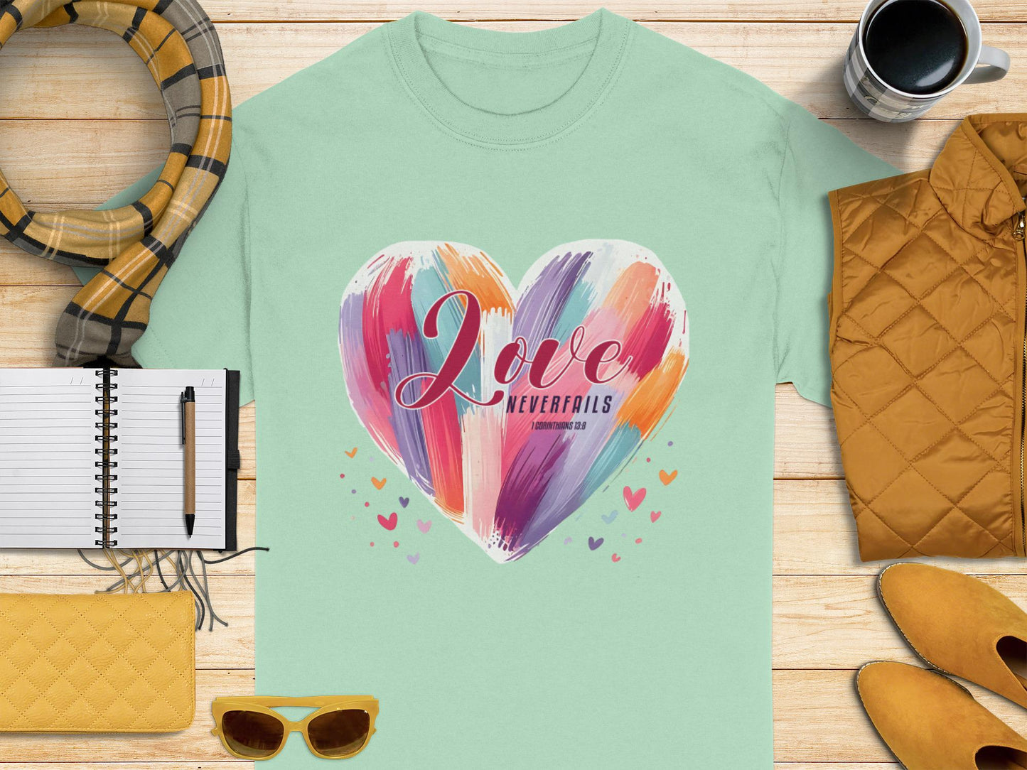 Love Never Fails T-Shirt, Christian Shirt, Inspirational Tee, Faith Based Clothing, Heart T-Shirt, Religious Gift