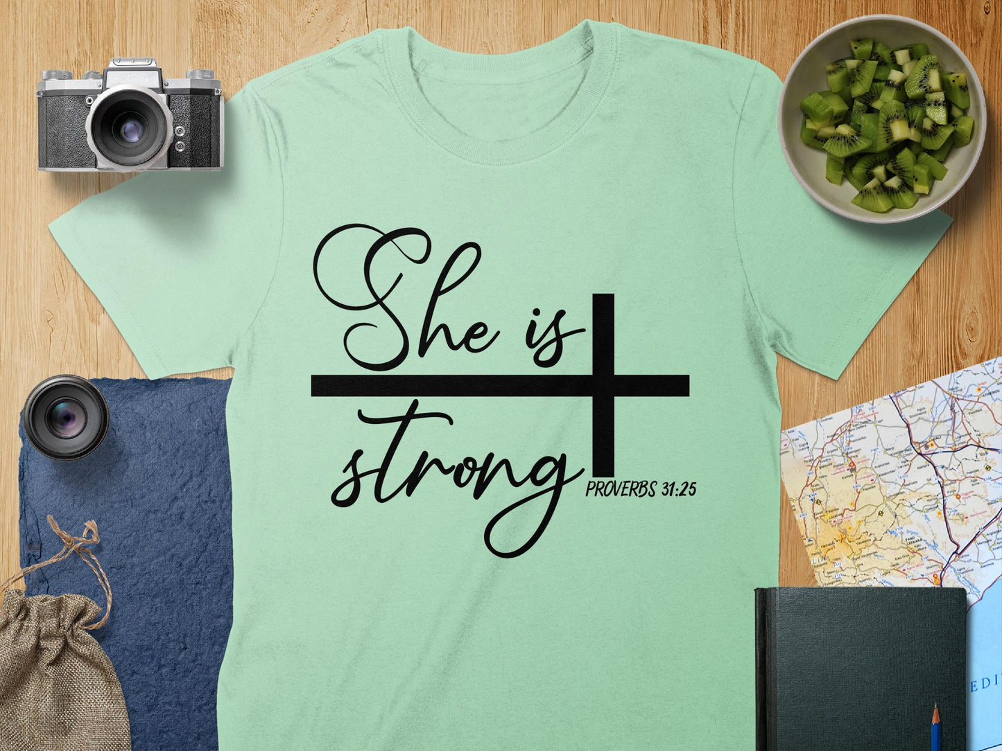 She is Strong T-Shirt, Proverbs 31 25 Shirt, Religious Gift, Christian Tee, Bible Verse Shirt, Faith Shirt, Inspirational Shirt