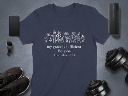 My Grace Is Sufficient T-Shirt, Christian Flowers Tee, Scripture Shirt, Religious Gift, Faith Based Clothing, Bible Verse Top