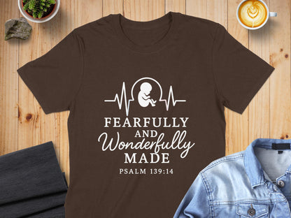 Fearfully and Wonderfully Made T Shirt, Psalm 139 14, Fetus Heartbeat, Pro Life Tee, Christian Gift, Religious Shirt