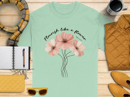 Flourish Like a Flower T-Shirt, Floral Graphic Tee, Motivational Shirt, Psalm 103 15, Religious T-Shirt, Christian Shirt
