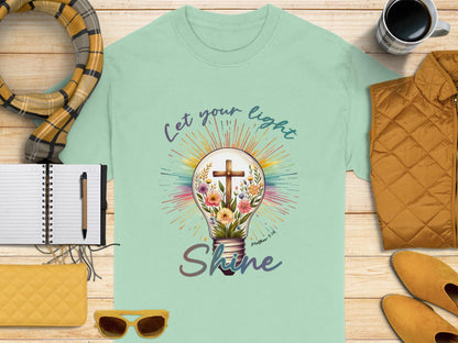 Christian Light T-Shirt, Religious Tee, Let Your Light Shine Shirt, Floral Bulb Shirt, Gift for Christian, Matthew 5:16 Tee, Faith Shirt