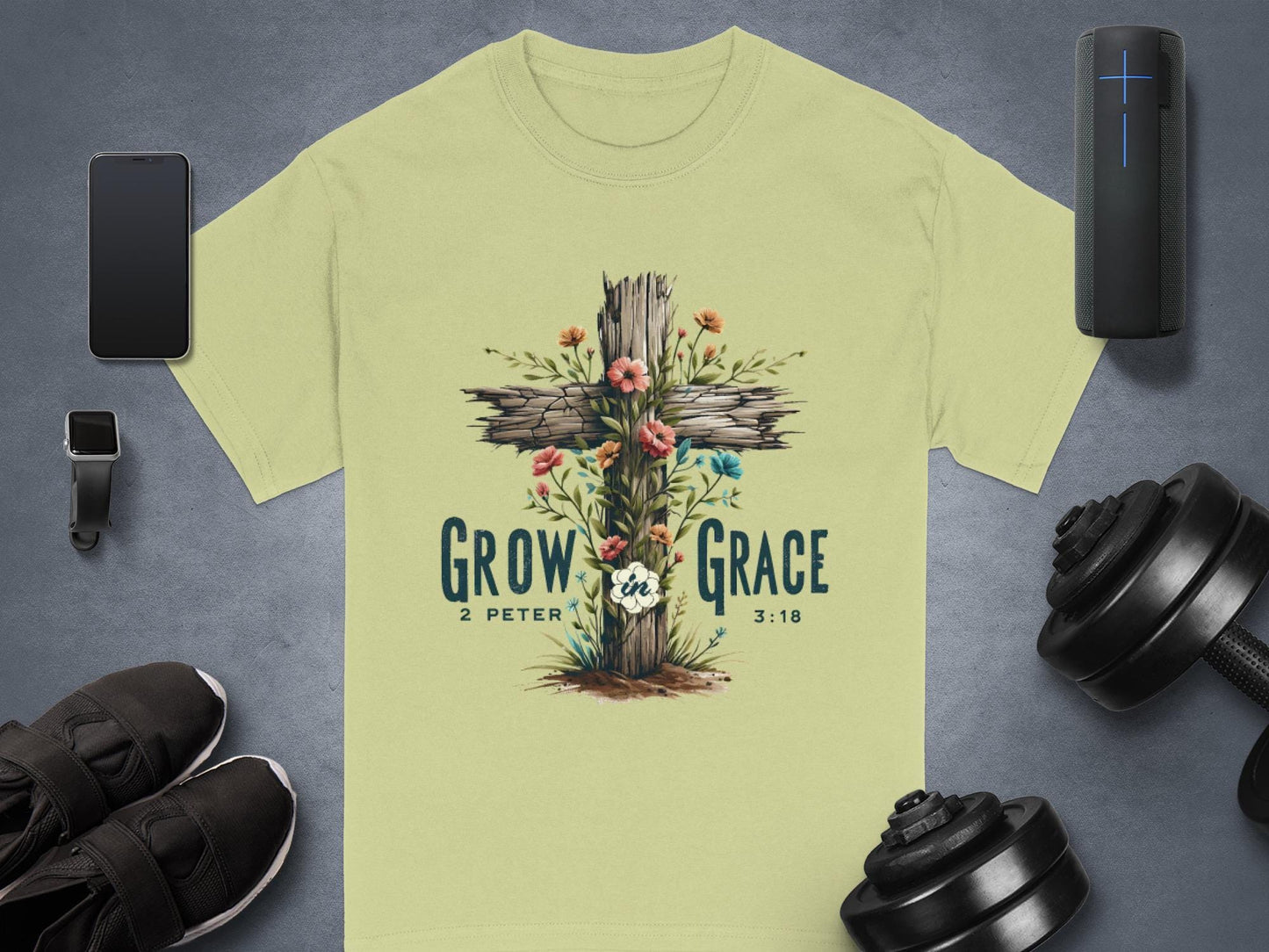 Grow In Grace T-Shirt, Floral Cross Tee, Christian Apparel, Religious Gift, Scripture T-Shirt, Unisex T-Shirt, Faith Based T-Shirt