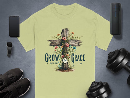 Grow In Grace T-Shirt, Floral Cross Tee, Christian Apparel, Religious Gift, Scripture T-Shirt, Unisex T-Shirt, Faith Based T-Shirt