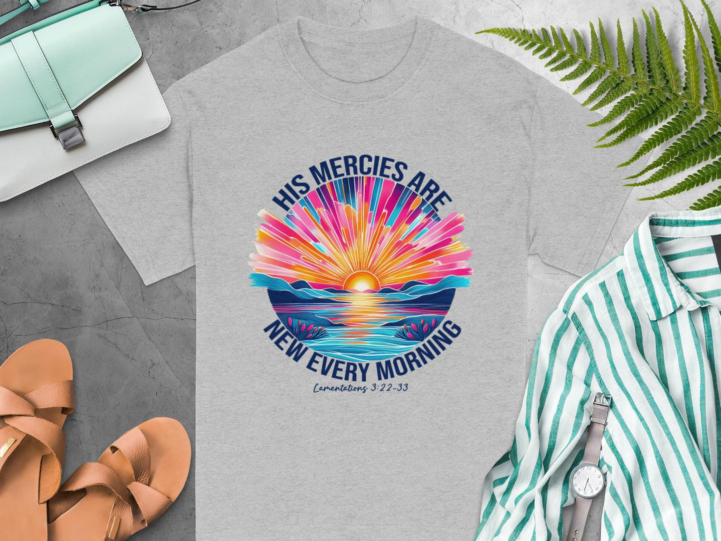His Mercies Are New Every Morning T-Shirt, Religious Apparel, Christian Gift, Sunrise Shirt, Faith Tee, Inspirational Verse Shirt