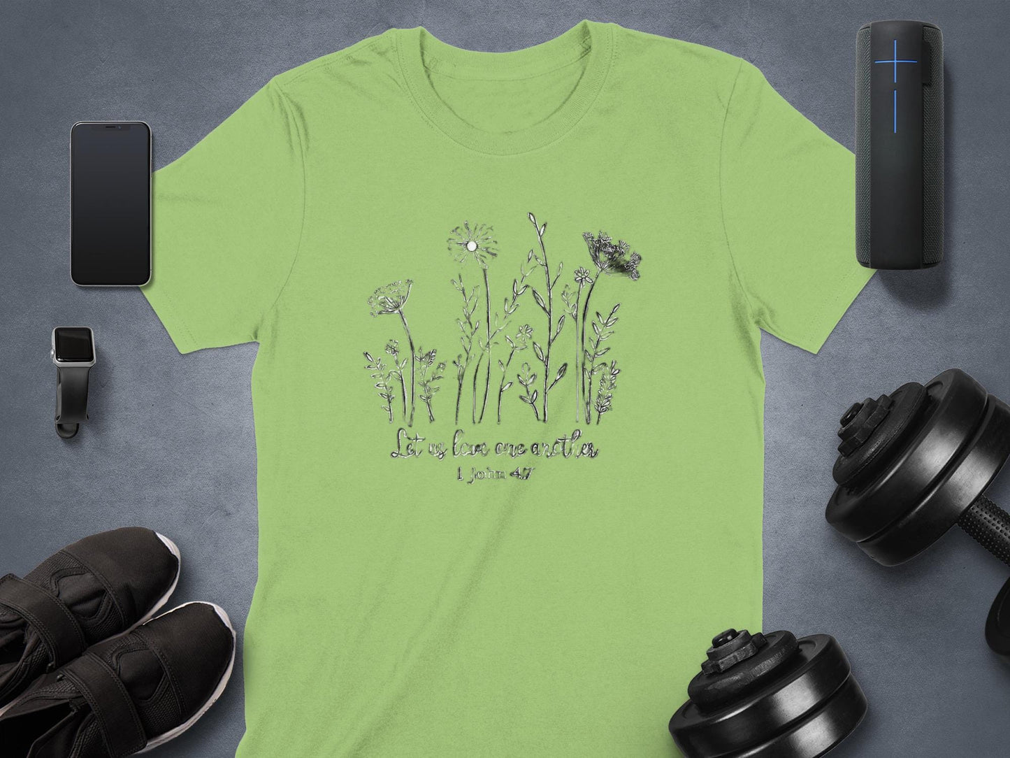 Floral Sketch T-Shirt, Let Us Love One Another, 1 John 4 7 Shirt, Religious T-Shirt, Christian T-Shirt, Flower Shirt, Gift for Her