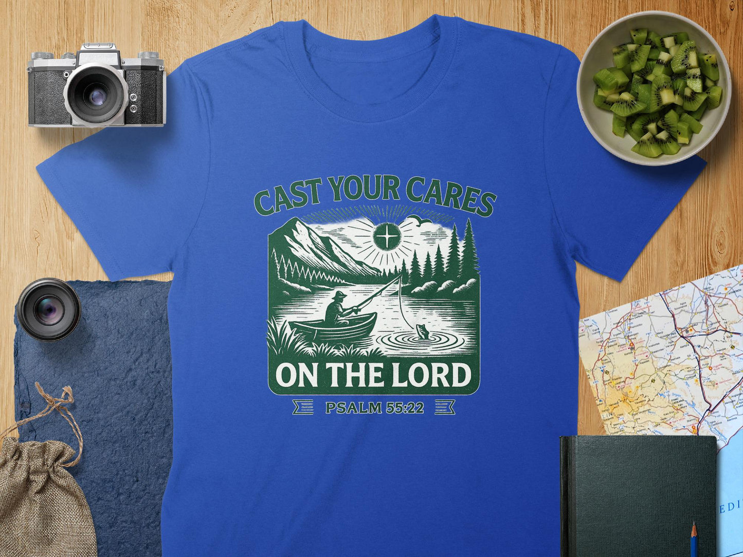 Cast Your Cares T-Shirt, Christian Shirt, Religious T-Shirt, Fishing Shirt, Psalm 55 22, Faith Shirt, Fisherman Tee, Men Women T-Shirt