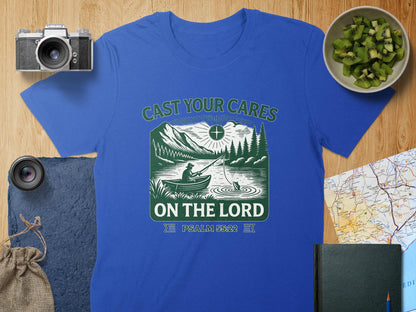 Cast Your Cares T-Shirt, Christian Shirt, Religious T-Shirt, Fishing Shirt, Psalm 55 22, Faith Shirt, Fisherman Tee, Men Women T-Shirt
