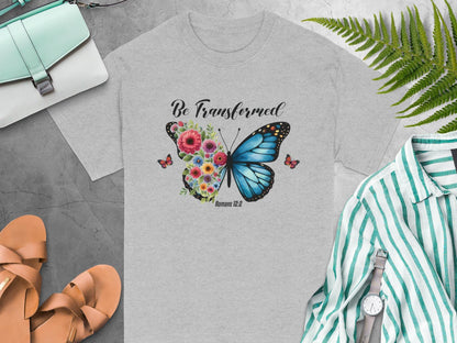 Butterfly Floral T-Shirt, Be Transformed Tee, Romans 12:2 Shirt, Christian TShirt, Motivational Shirt, Religious Gift, Trendy Top