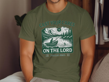 Cast Your Cares T-Shirt, Christian Shirt, Religious T-Shirt, Fishing Shirt, Psalm 55 22, Faith Shirt, Fisherman Tee, Men Women T-Shirt