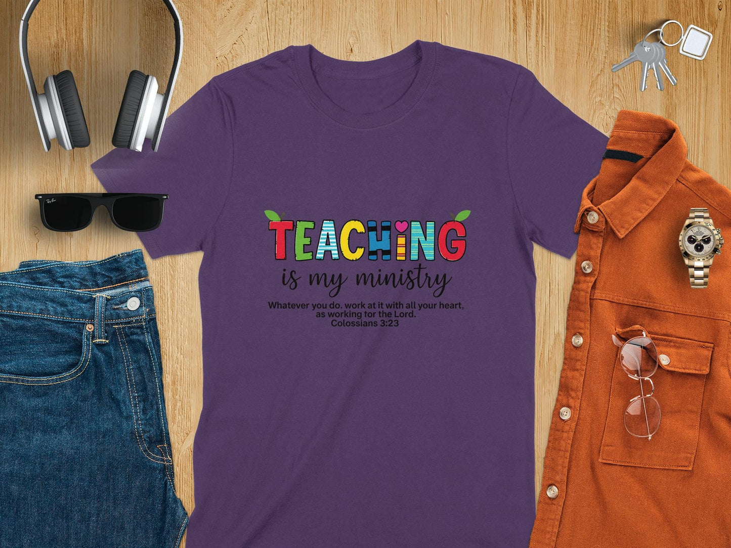 Teaching is My Ministry T-Shirt, Christian Teacher Tee, Inspirational Gift, Colorful Teacher Shirt, Colossians 3 23, Teacher Appreciation