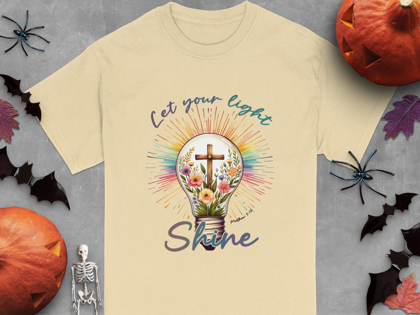 Christian Light T-Shirt, Religious Tee, Let Your Light Shine Shirt, Floral Bulb Shirt, Gift for Christian, Matthew 5:16 Tee, Faith Shirt