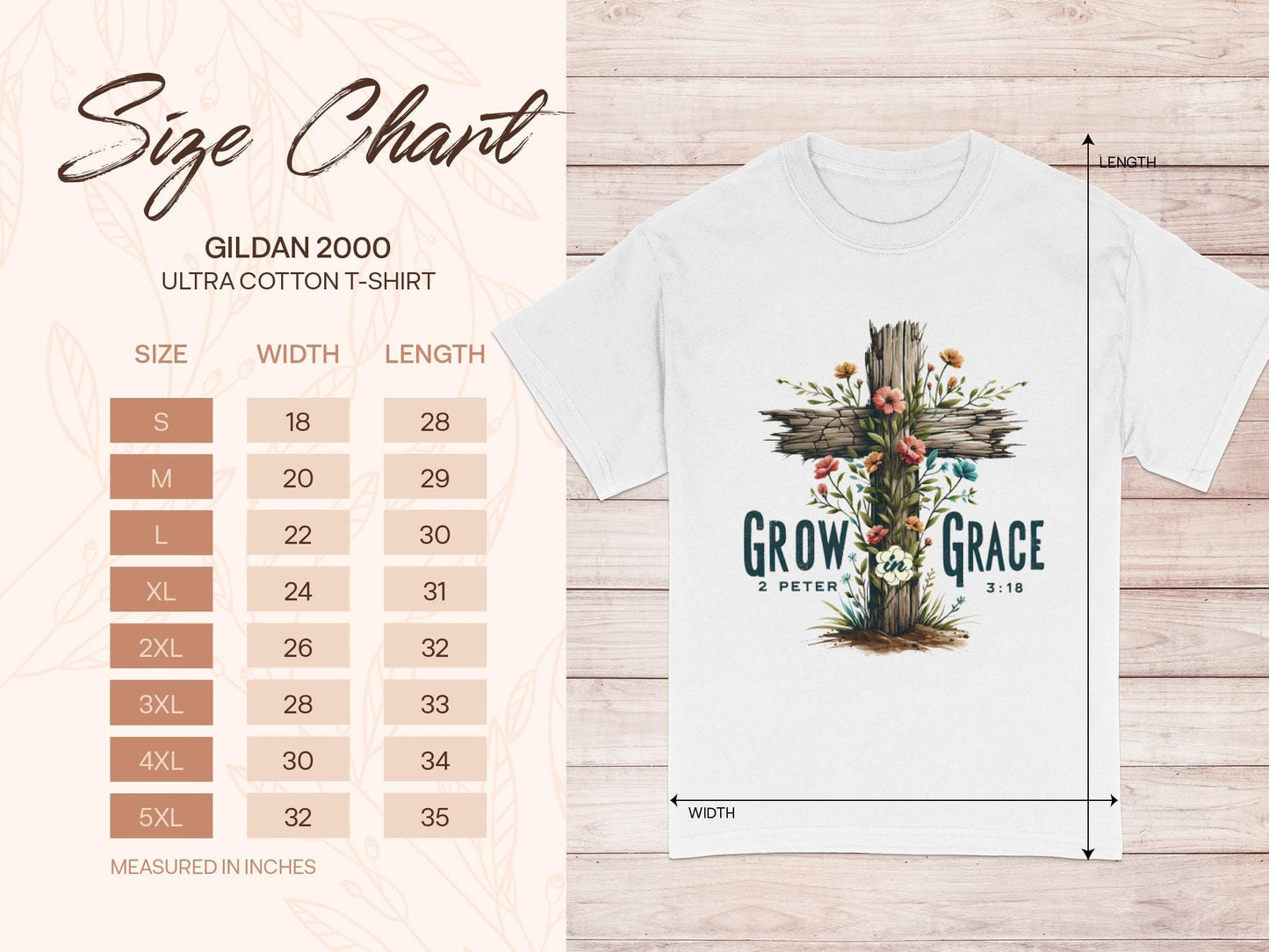 Grow In Grace T-Shirt, Floral Cross Tee, Christian Apparel, Religious Gift, Scripture T-Shirt, Unisex T-Shirt, Faith Based T-Shirt