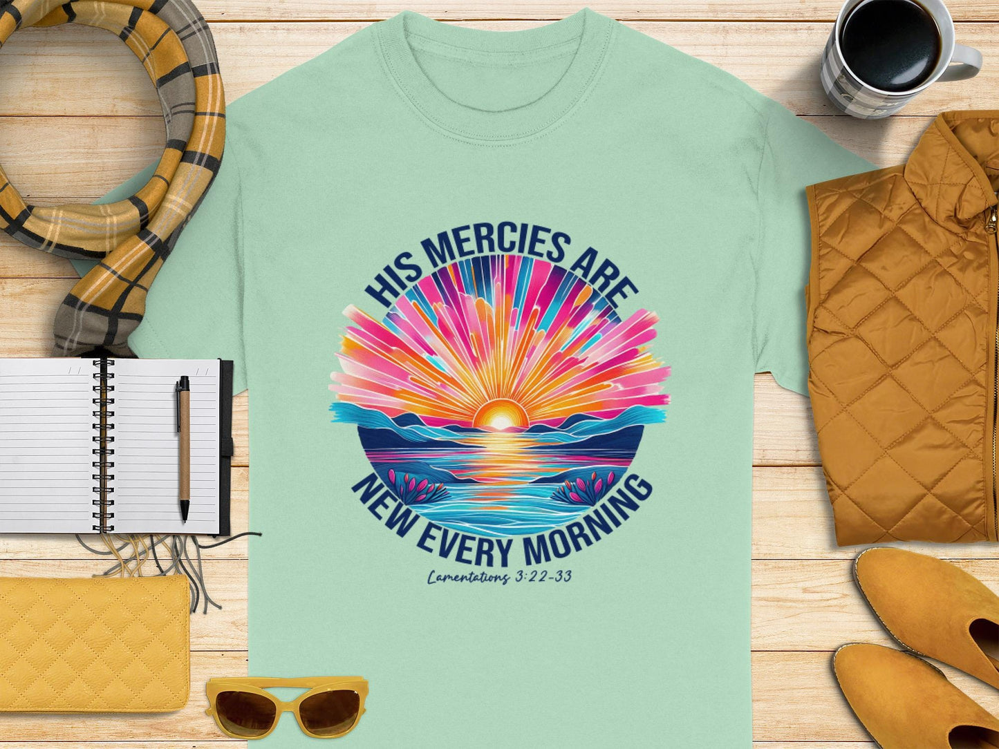 His Mercies Are New Every Morning T-Shirt, Religious Apparel, Christian Gift, Sunrise Shirt, Faith Tee, Inspirational Verse Shirt