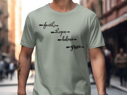 Faith Hope Believe Grace T Shirt, Inspirational Tee, Positive Message T-Shirt, Religious Clothing, Christian Gift, Motivational Shirt