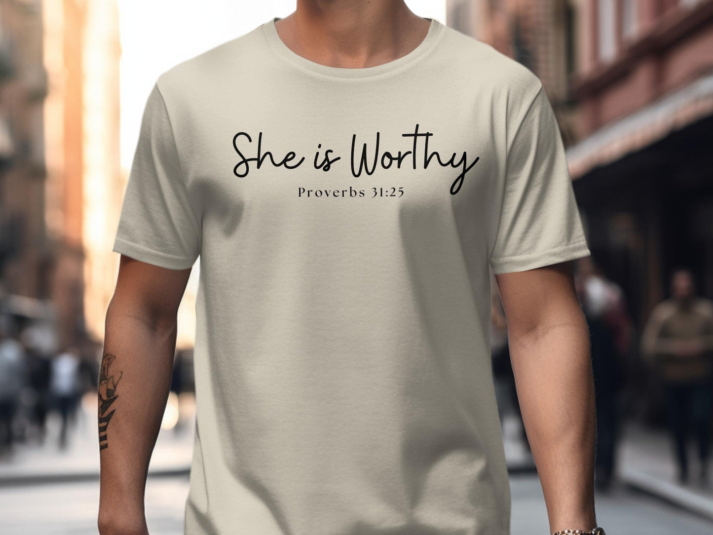 She is Worthy T-Shirt, Proverbs 31 25 Shirt, Christian Bible Verse Tee, Inspirational Gift, Religious Shirt, Faith Based Apparel