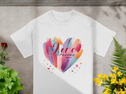 Love Never Fails T-Shirt, Christian Shirt, Inspirational Tee, Faith Based Clothing, Heart T-Shirt, Religious Gift