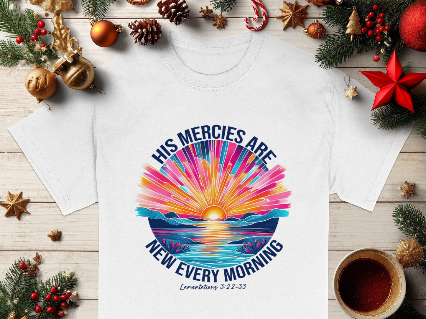 His Mercies Are New Every Morning T-Shirt, Religious Apparel, Christian Gift, Sunrise Shirt, Faith Tee, Inspirational Verse Shirt