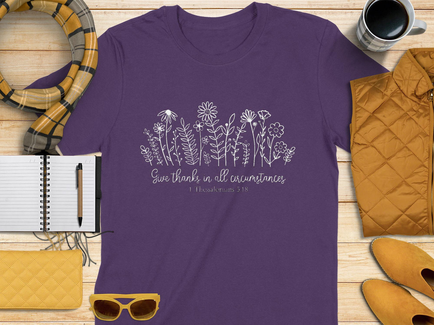 Gratitude Flower T-Shirt, Floral Scripture Tee, 1 Thessalonians 5 18 Shirt, Religious Shirt, Christian T-Shirt, Inspirational Clothing
