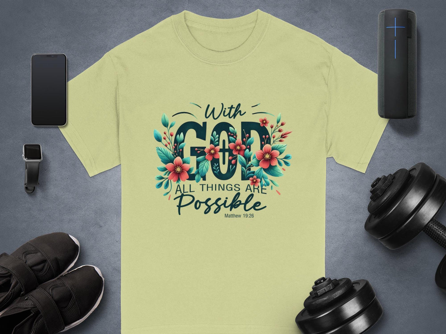 Floral With God All Things Are Possible T-Shirt, Religious Shirt, Inspirational Shirt, Christian Gift T-Shirt, Faith Based T-Shirt