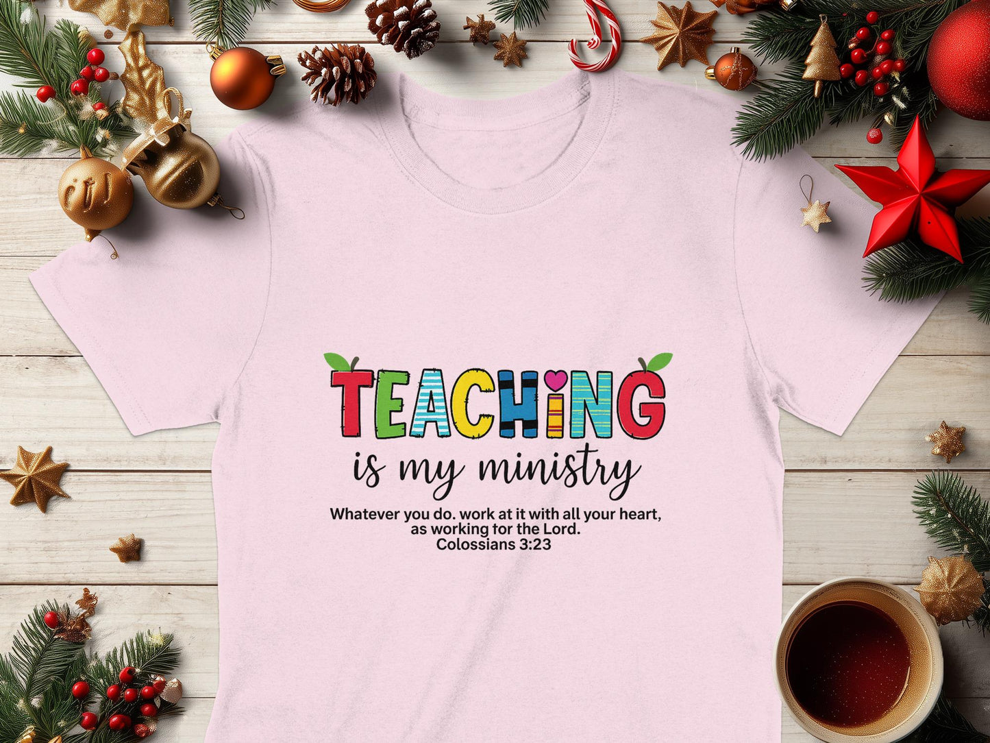 Teaching is My Ministry T-Shirt, Christian Teacher Tee, Inspirational Gift, Colorful Teacher Shirt, Colossians 3 23, Teacher Appreciation