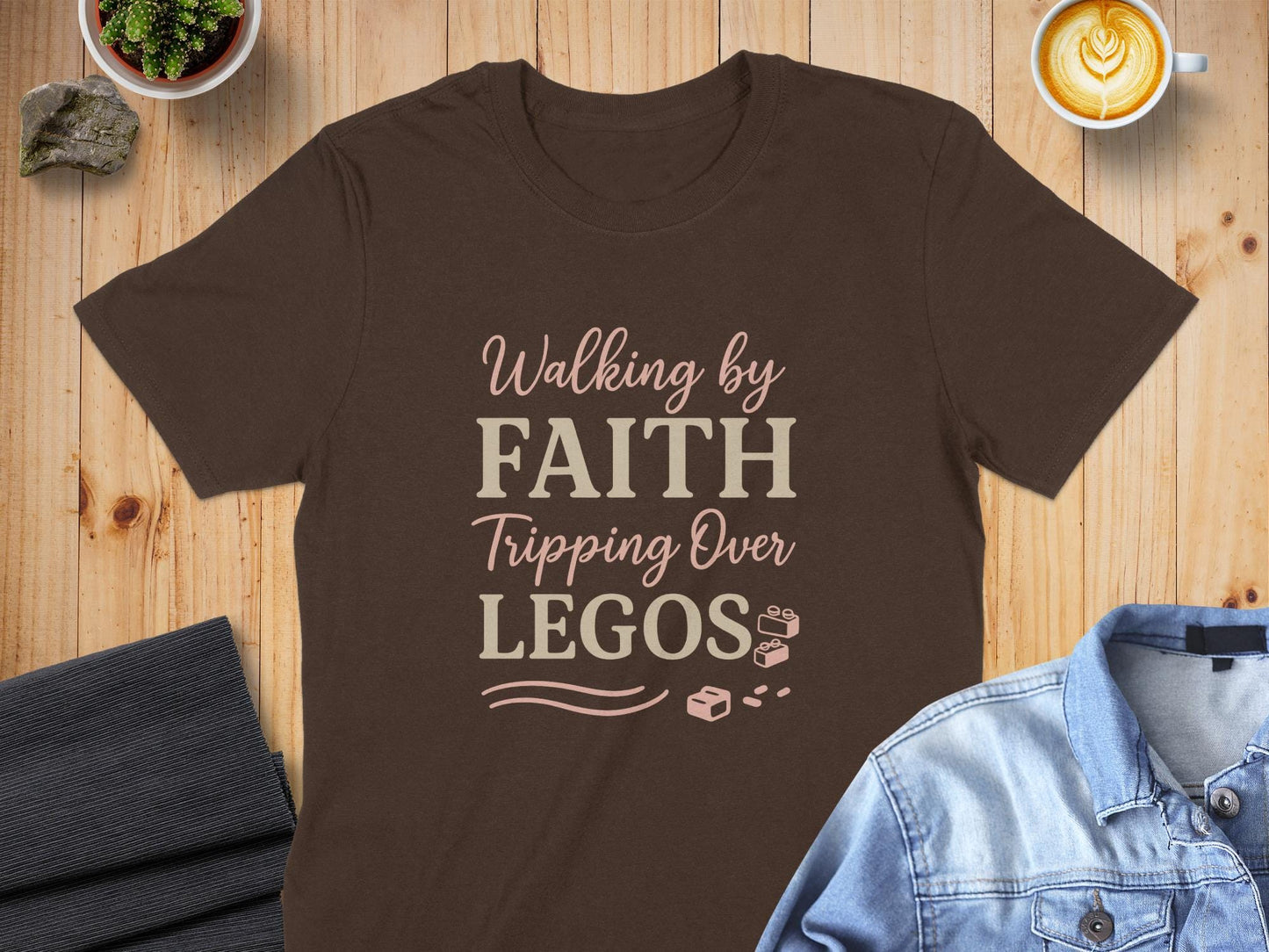 Walking by Faith Tripping Over Legos T-Shirt, Building Blocks, Christian Humor Tee, Parent Life Shirt, Gift for Mom Dad